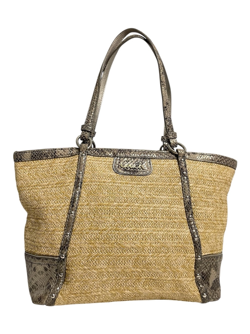 Coach Alexandra Python Straw Tote F21959 Embossed Leather Tote Bag Medium size